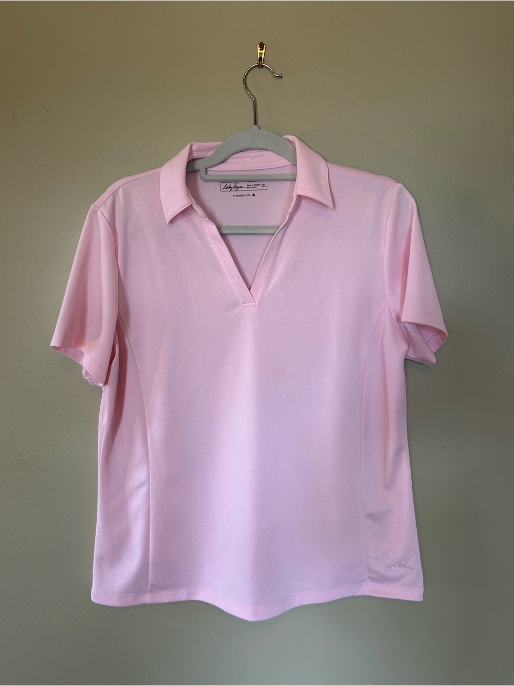 Lady Hagen Light Pink Short-Sleeve Polo V-Neck Top